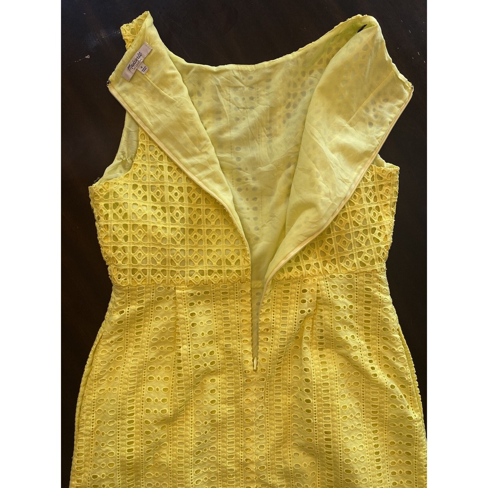 MADEWELL Eyelet Trail Yellow Sleeveless Pockets Mini Dress Size 4 - Picture 4 of 6